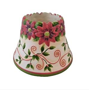 Vintage Kate McRostie Ceramic Christmas Floral Poinsettia Jar Candle Shade Cover